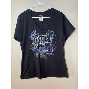 Harley-Davidson Spokane WA Lone Wolf V-Neck Graphic T-Shirt Black Women 1X?